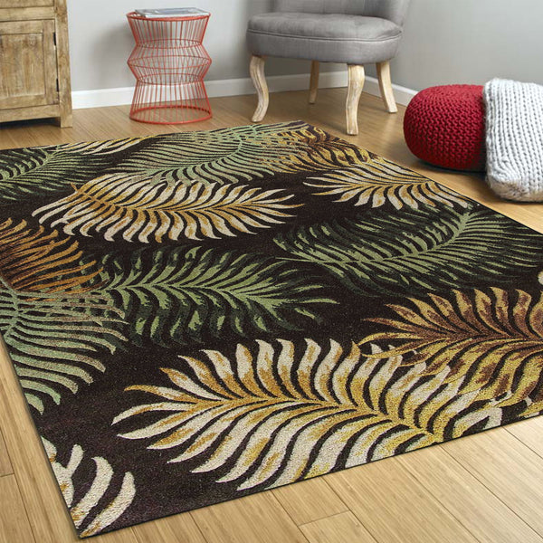 3'x4' Espresso Brown Hand Tufted Tropical Leaves Indoor Area Rug