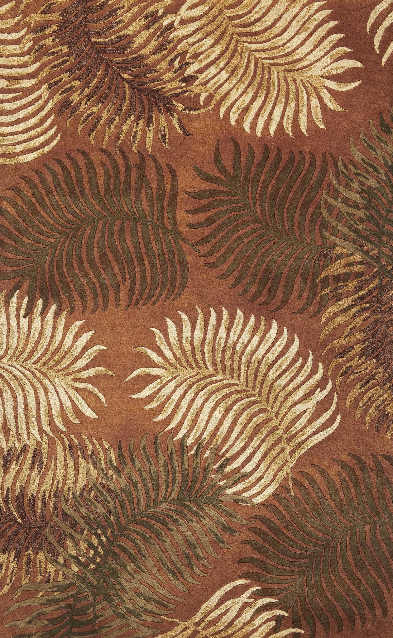 3'x4' Rust Orange Hand Tufted Tropical Leaves Indoor Area Rug