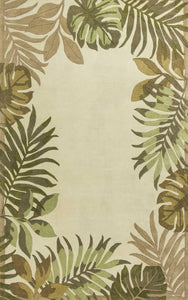 2' x 4' Ivory Leaves Bordered Wool Area Rug