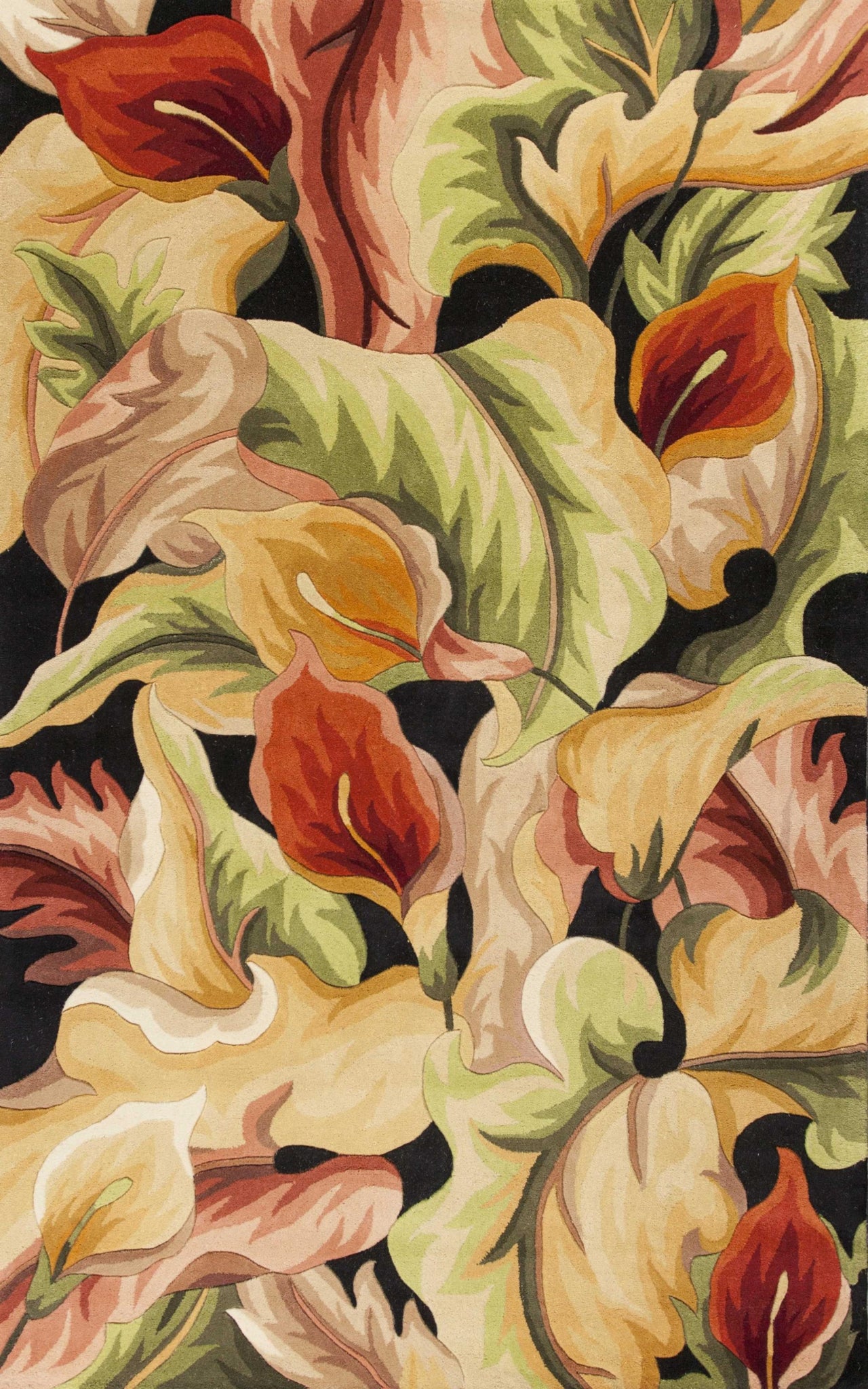 2' x 4' Black Lilies Wool Area Rug