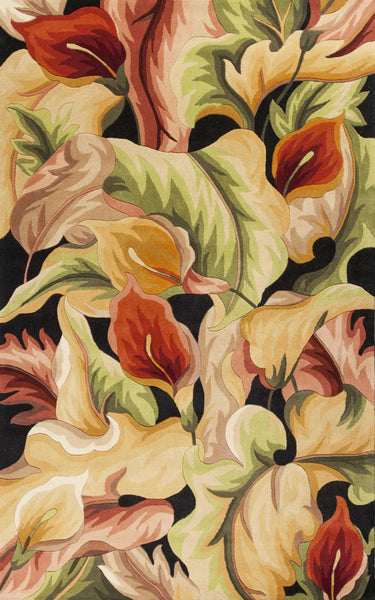 2' x 4' Black Lilies Wool Area Rug