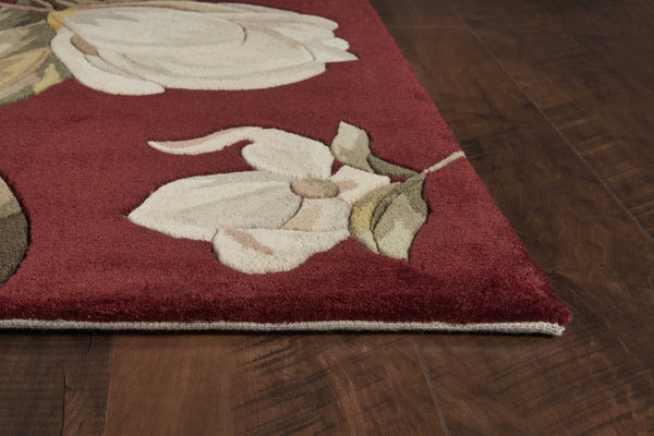 3'x4' Red Hand Tufted Oversized Magnolia Flowers Indoor Area Rug