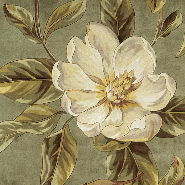 3'x4' Sage Green Hand Tufted Oversized Magnolia Flowers Indoor Area Rug