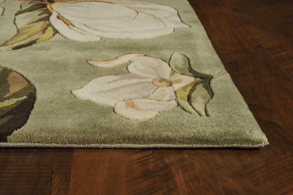 3'x4' Sage Green Hand Tufted Oversized Magnolia Flowers Indoor Area Rug