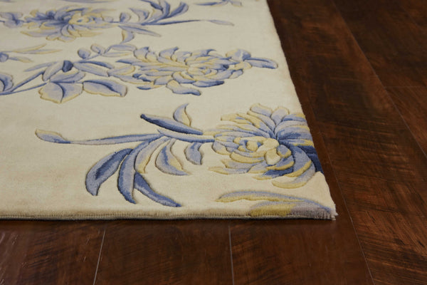 30" x 50" Wool Ivory or Blue Area Rug