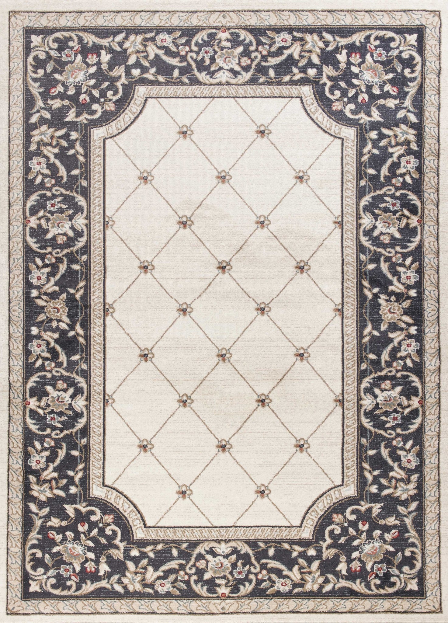 5' x 8' Ivory or Grey Diamond Bordered Area Rug