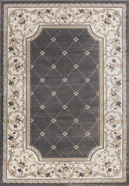 5'x8' Grey Ivory Bordered Floral Indoor Area Rug