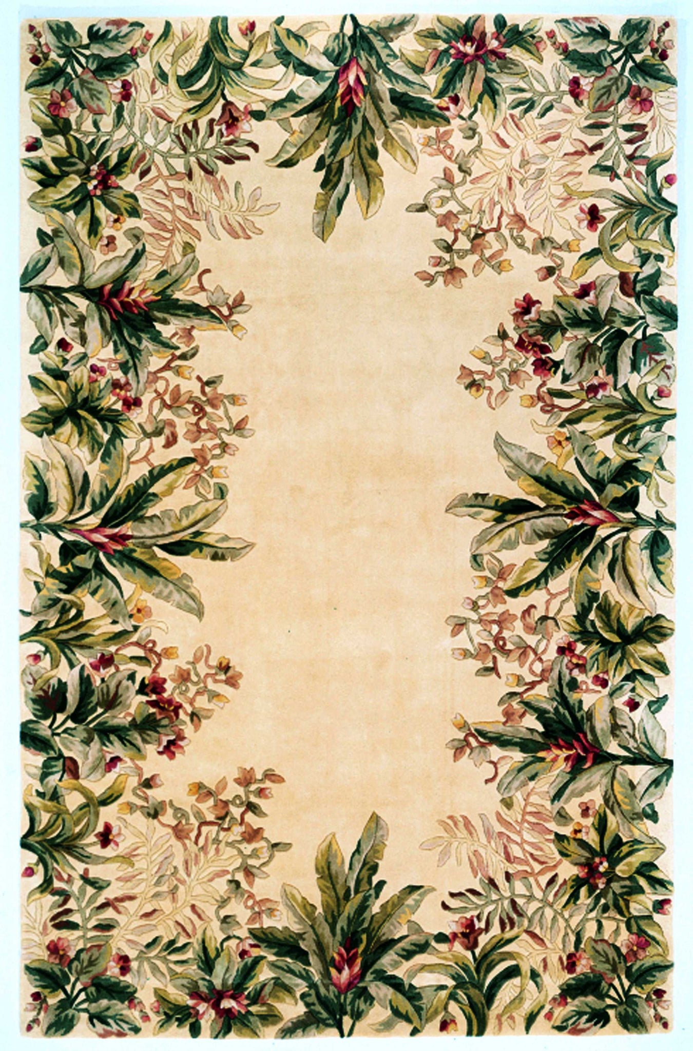 3'x5' Ivory Hand Tufted Bordered Tropical Plants Indoor Area Rug