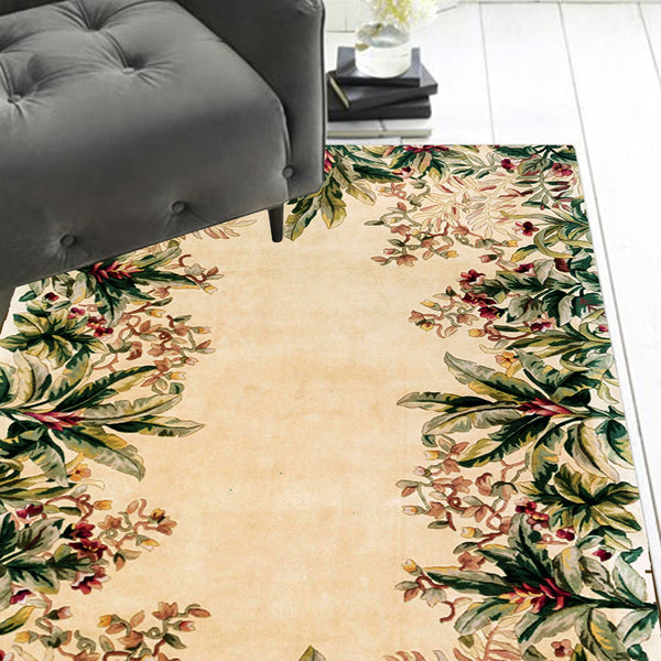 3'x5' Ivory Hand Tufted Bordered Tropical Plants Indoor Area Rug