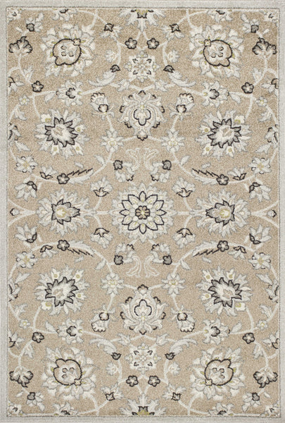 5'x8' Beige Grey Machine Woven UV Treated Floral Traditional Indoor Outdoor Area Rug