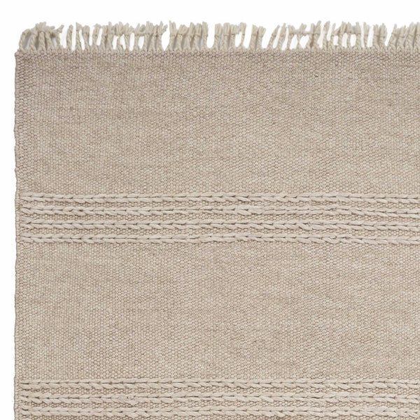 3'x5' Beige Chain Stitch Hand Woven Wool Indoor Area Rug