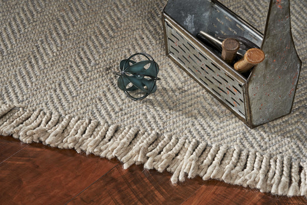 3' x 5' Oatmeal Braided Herringbone Area Rug with Fringe