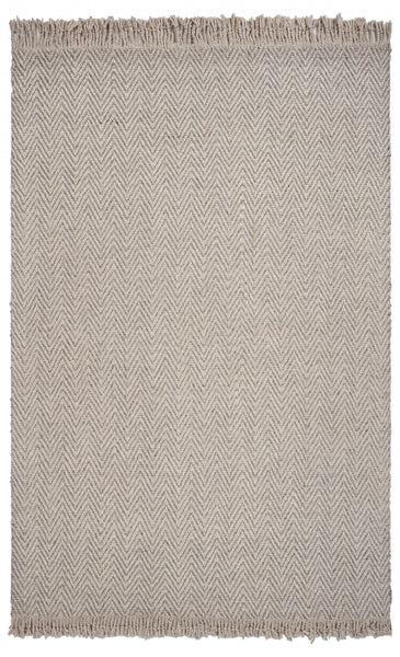 3' x 5' Oatmeal Braided Herringbone Area Rug with Fringe