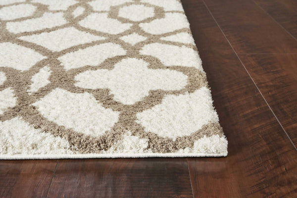 3'x5' Ivory Beige Trellis Machine Woven Microfiber Indoor Area Rug