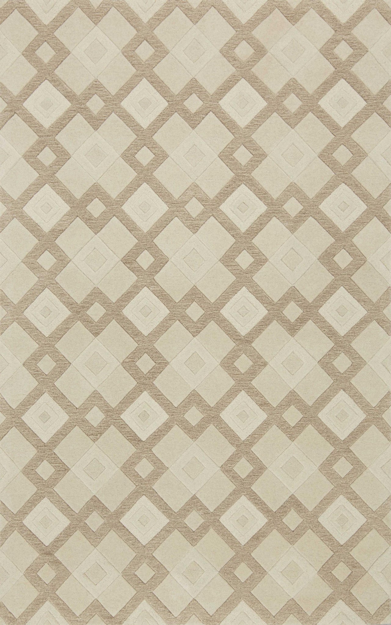 2' x 7' Ivory Diamond Tiles Wool Runner Rug