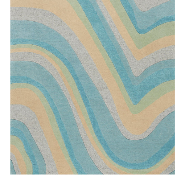 8' Ocean Blue Beige Hand Tufted Abstract Waves Indoor Runner Rug