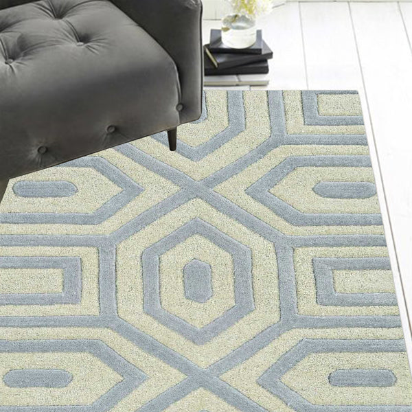 8' Grey Hand Tufted Geometric Indoor Runner Rug