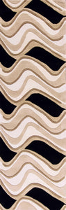 2' x 7' Black or Beige Abstract Waves Wool Runner Rug