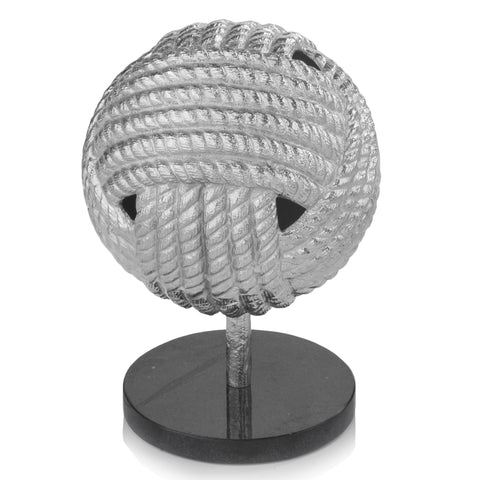 8" x 8" x 10.5" Rough Silver Black Rope Ball Sculpture