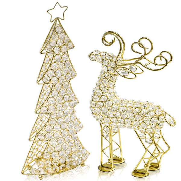 3.5" x 8" x 16" Gold Crystal Christmas Tree