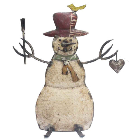 6" x 12" x 14" White Red Bronze Yellow Reclaimed Iron Snowman