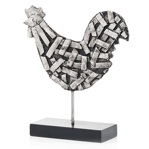 3" x 9.5" x 10.5" Silver and Black Strap Rooster