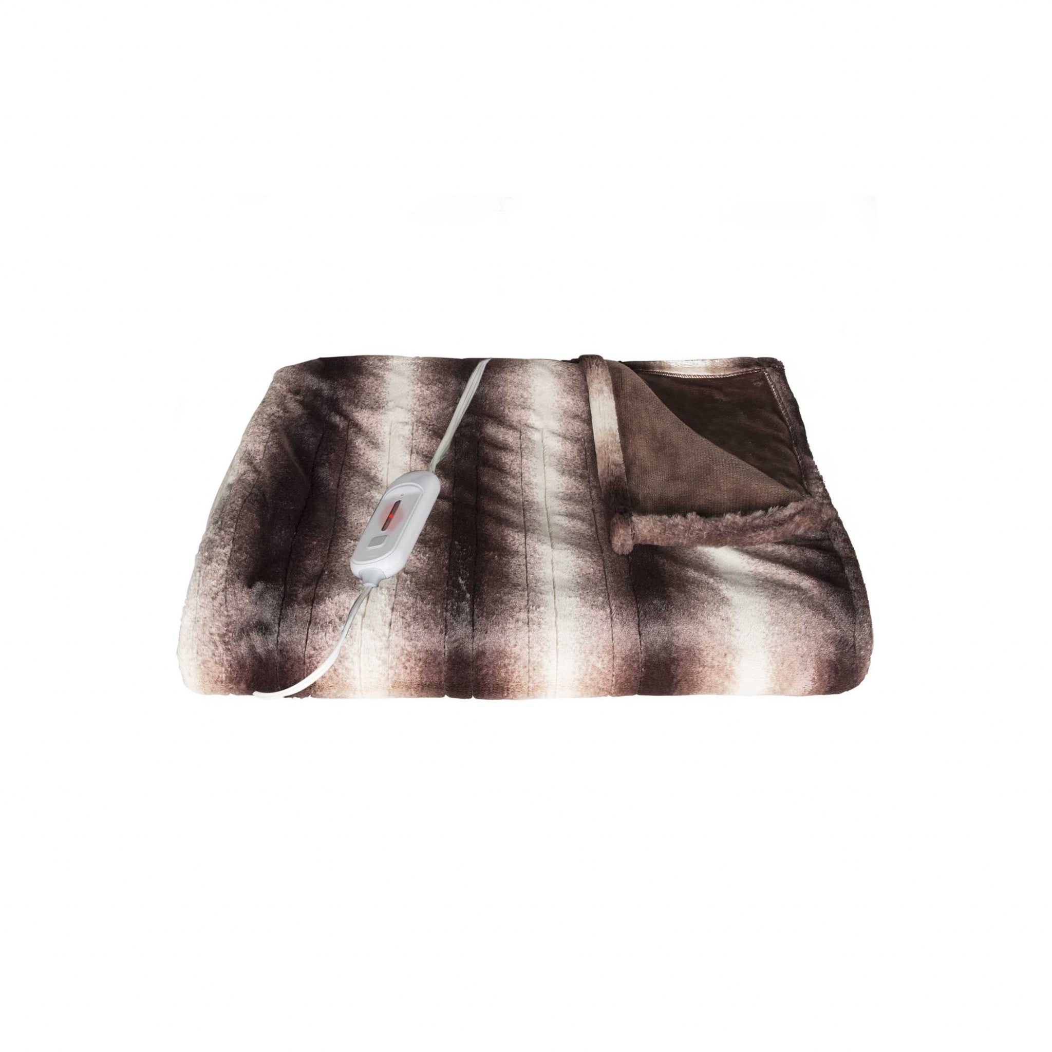 50" x 60" Brown and White Modern Contemporary Heated Throw Blankets