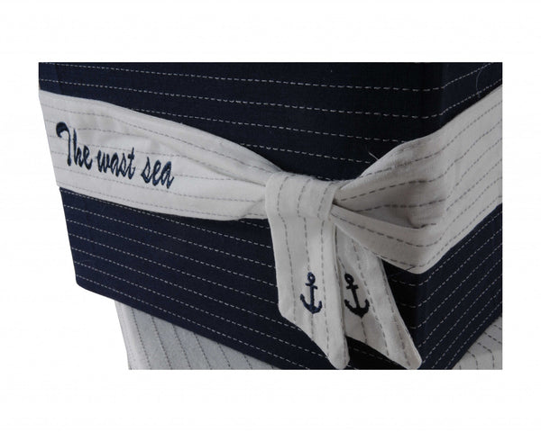 11.5" x 12" x 8.5" White Blue Fabric Boxes With Cover Set of 3