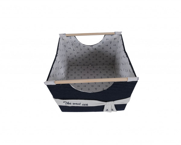 12" x 12.5" x 9.5" White Blue Foldable Fabric Basket Set of 3