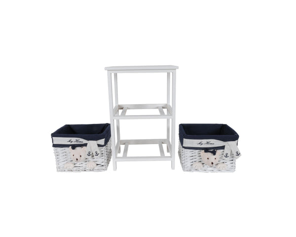 12.5" x 16" x 25" White Blue Portable 2 Drawers