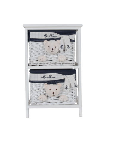 12.5" x 16" x 25" White Blue Portable 2 Drawers