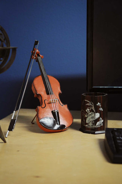 Vintage Look Orange Violin Sculpture