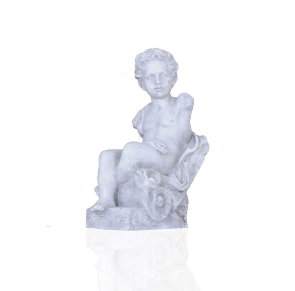 Vintage Look Off White Boy Sitting Statue