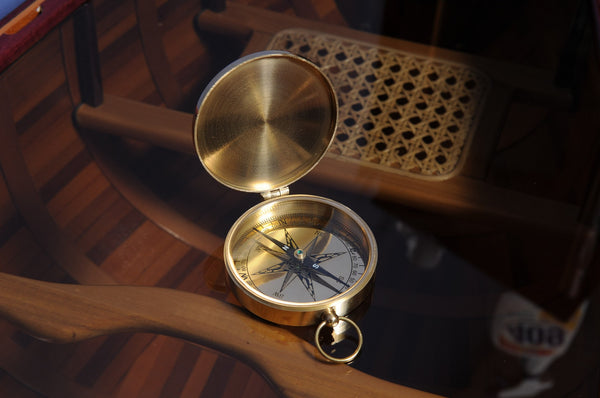 Shiny Brass Marine Compass with Lid