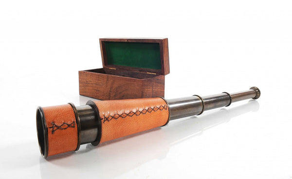 2.25" x 16" x 2.25" Handheld Telescope in Wood Box