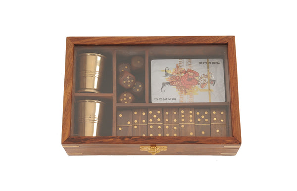 5.25" x 8" x 2.5" Wooden Game Set with Brass Goblet