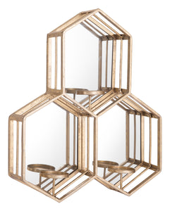 Golden Hexagon Trio Mirrored Wall Sconce