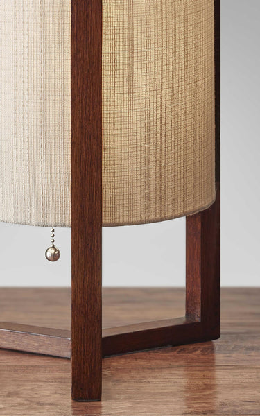 Walnut Wood Finish Cylindrical Linen Shade Table Lamp