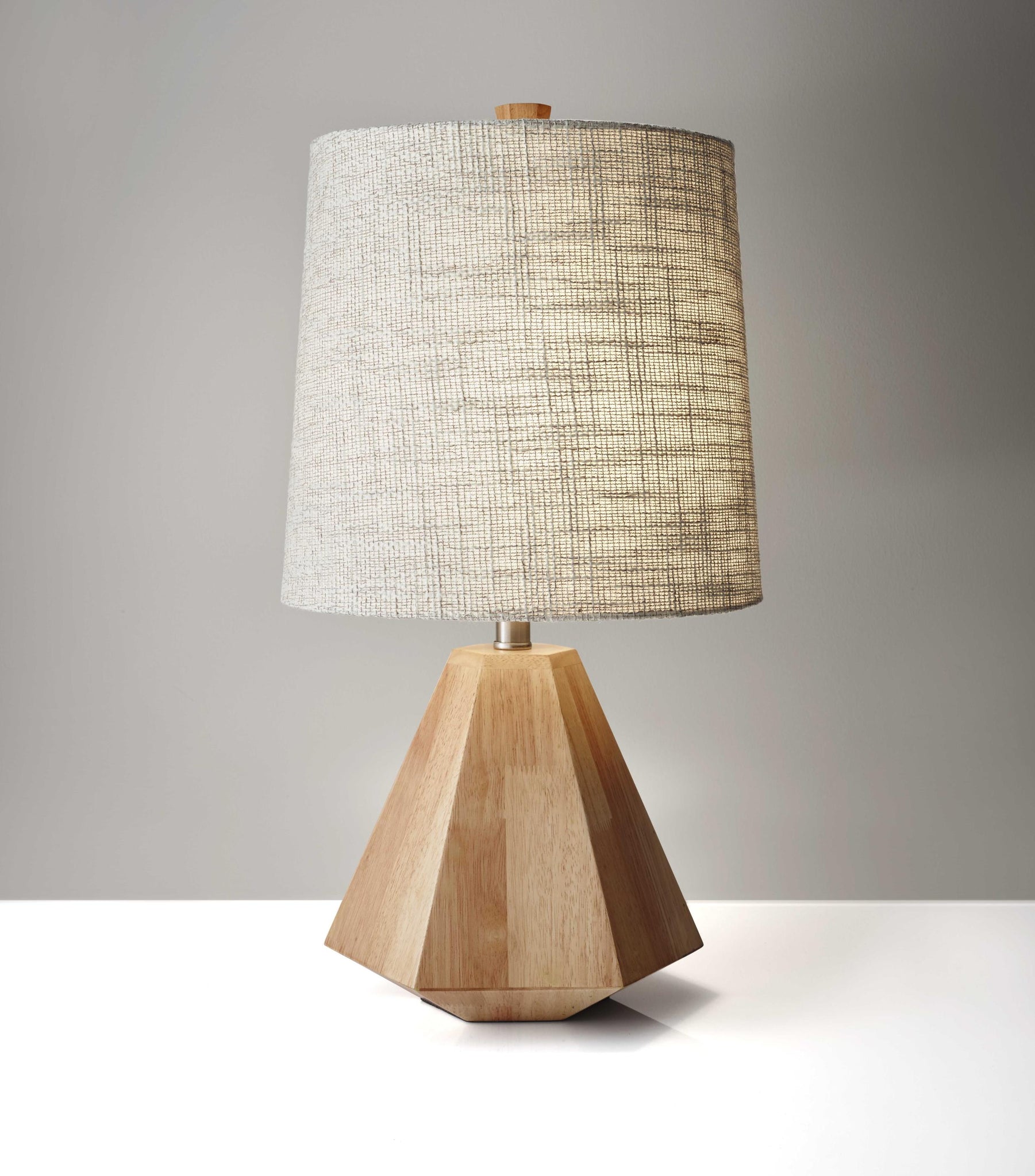 Natural Wood Finish Geometric Base Table Lamp