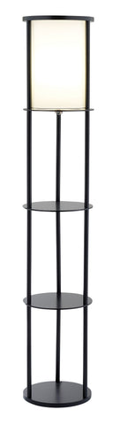 Black Wood Finish Floor Lamp with Circular Storage Shelves