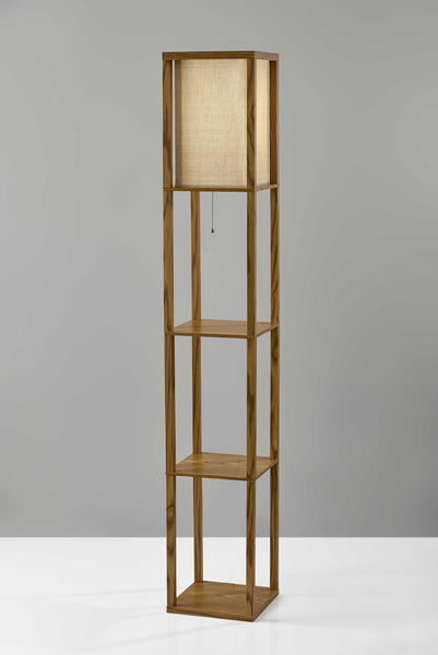 Floor Lamp with Natural Wood Finish Storage Shelves