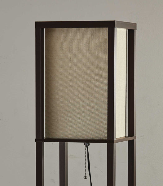 Floor Lamp with Walnut Wood Finish Storage Shelves