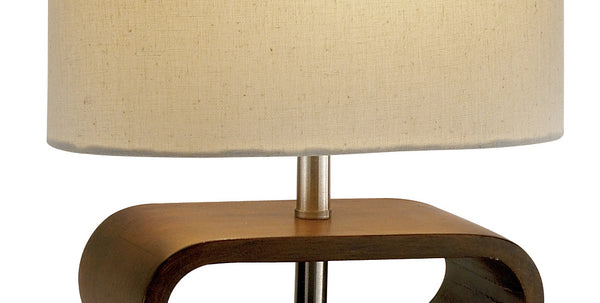 Walnut Wood Finish Stacked Bentwood Ovals with Natural Fabric Oval Shade Table Lamp