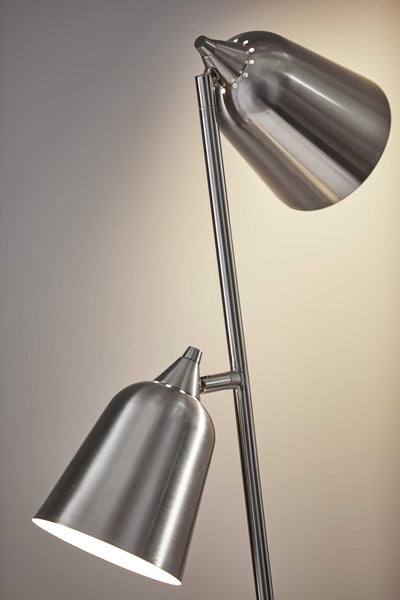 Brushed Steel Two Light Floor Lamp With Adjustable Shades