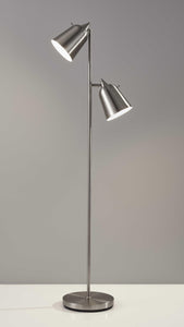 Brushed Steel Two Light Floor Lamp With Adjustable Shades