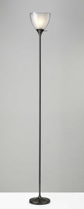 Shiny Black Nickel Finish Metal Torchiere Floor Lamp with Frosted Inner Shade