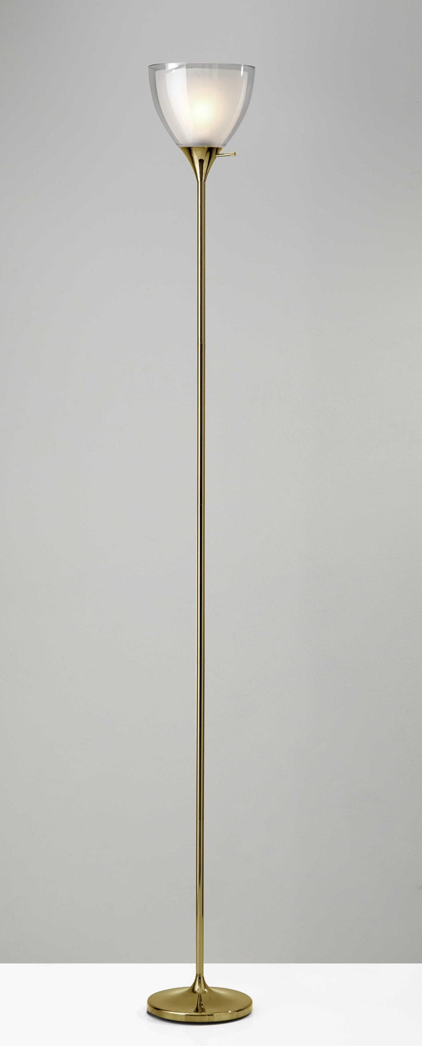 Shiny Gold Finish Metal Torchiere Floor Lamp with Frosted Inner Shade