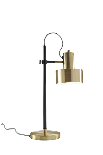 Matte Black Pole with Adjustable Jumbo Antique Brass Metal Shade Retro Desk Lamp