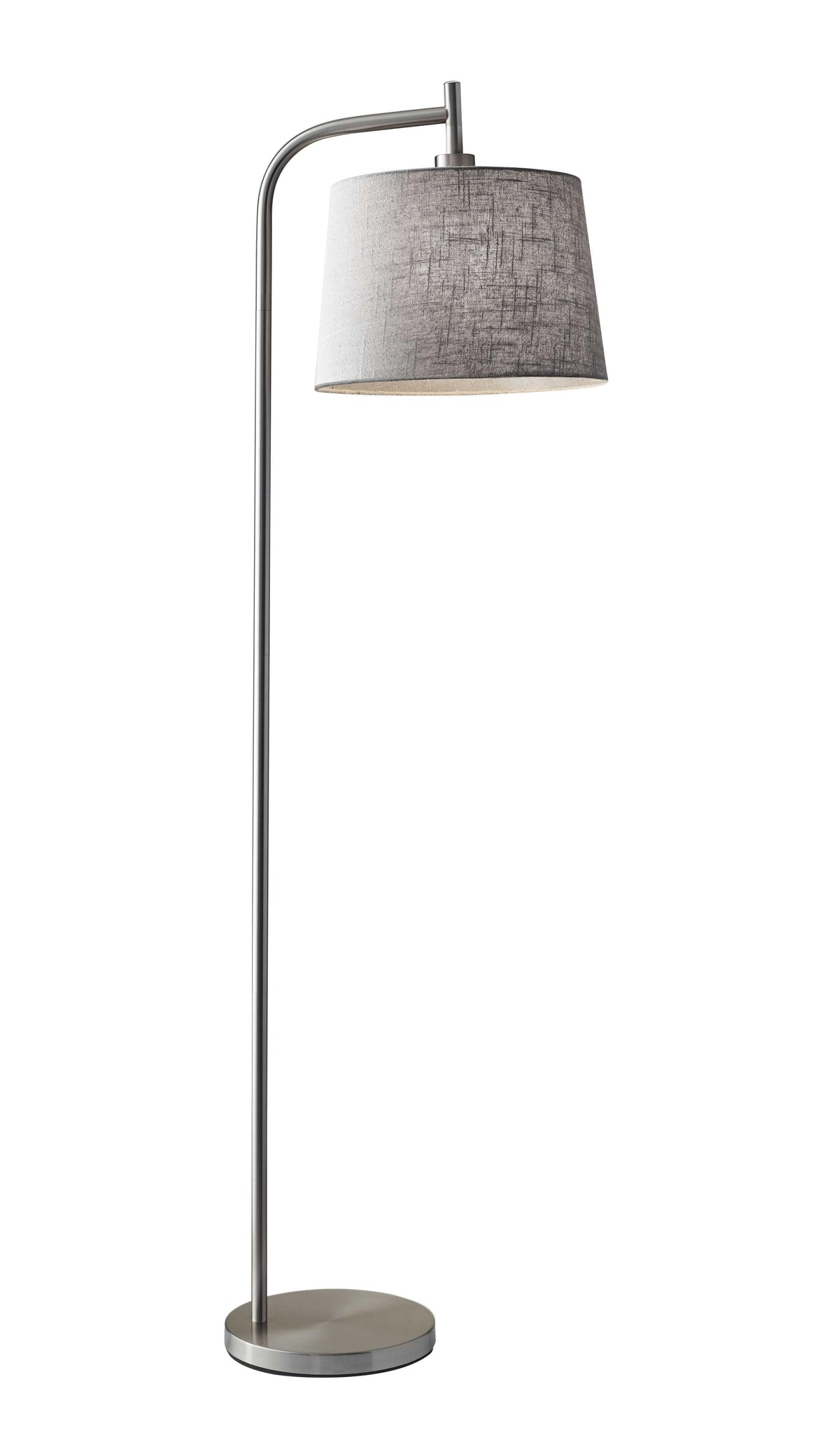 Arc Steel Metal Floor Lamp with Soft Contemporary Textured Grey Linen Shade