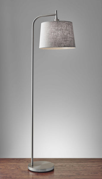 Arc Steel Metal Floor Lamp with Soft Contemporary Textured Grey Linen Shade